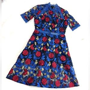 Anthropologie Blue and Red Floral Dress